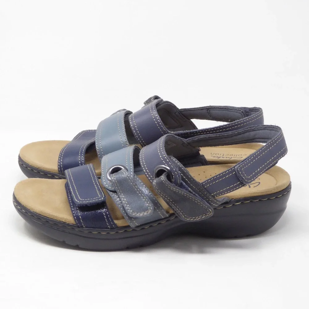 Clarks Merliah2 Bali Womens Sandals Blue Multi-Strap Wedge Comfort Shoes 10W
